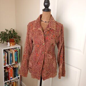 Super Unique and rare Vintage Boho Embroidered Jacket 90s 2000s Fall Leaf Print